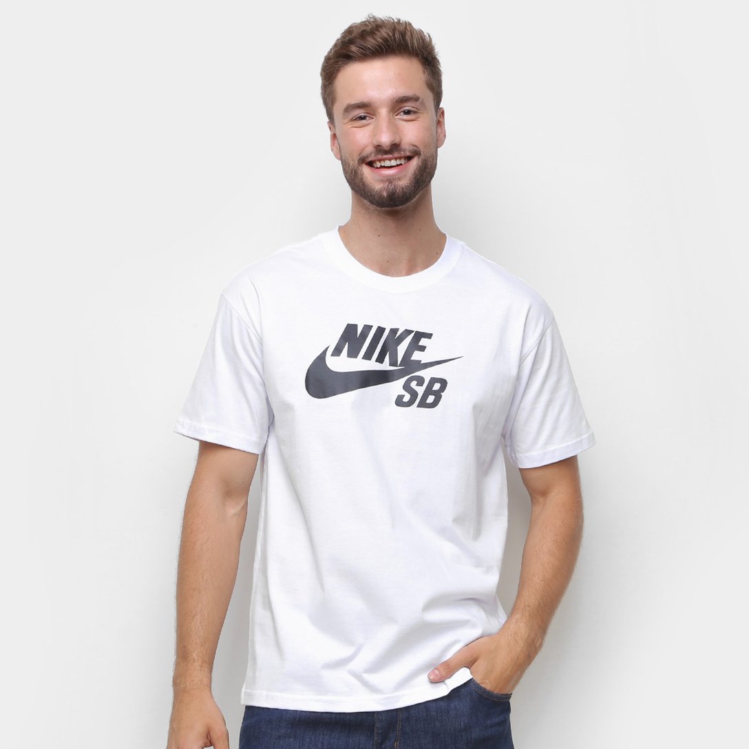 Camiseta Nike Sb Logo Masculina - Branco+Preto